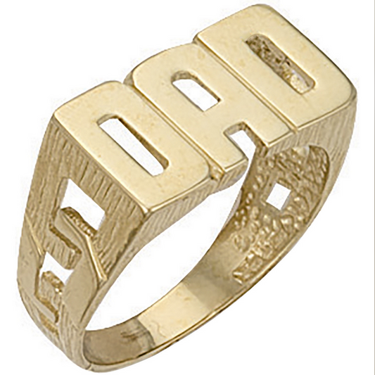 9ct Yellow Gold DAD Mens Designed Ring, Ring sizes P to Z (0276)