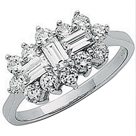 9ct White Gold Clear Stone 16x10mm Cluster Ring, Ring sizes J to V (R0595)