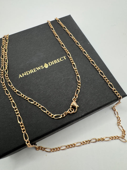 9ct Solid Rose Gold 2.2mm Figaro Style Chain Various Lengths (R24FFG)