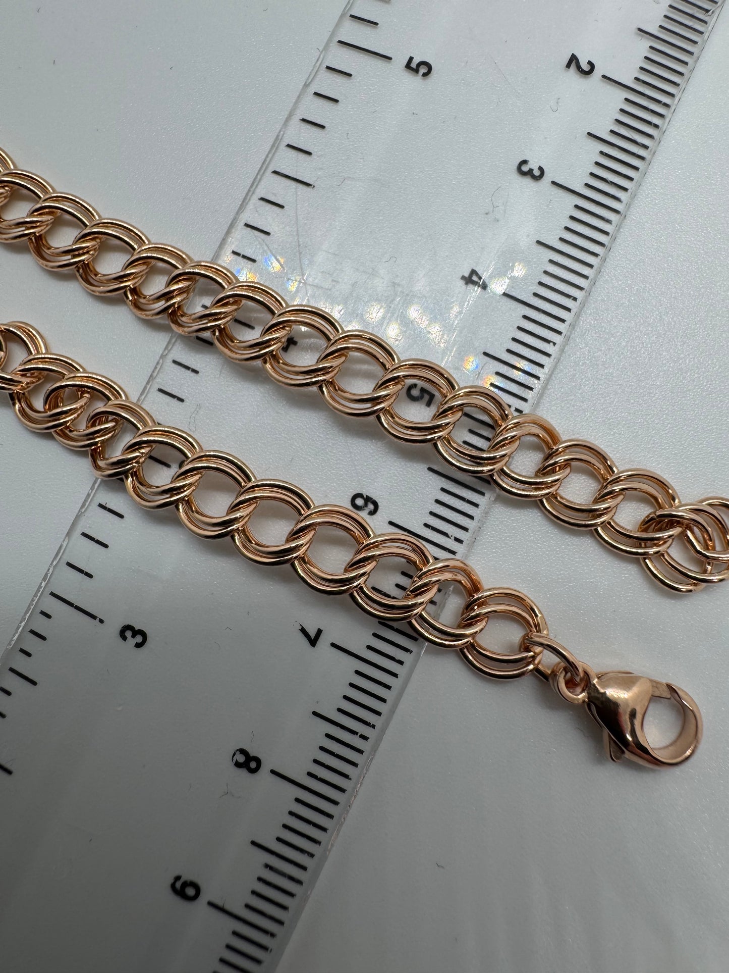 9ct Rose Solid Gold 6mm Double Curb Link Bracelet 7.5 Inch / 19cm (R33Z)