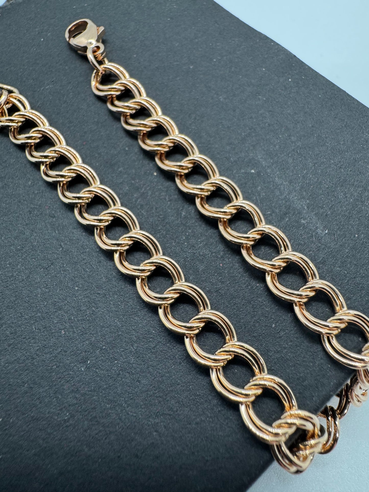 9ct Rose Solid Gold 6mm Double Curb Link Bracelet 7.5 Inch / 19cm (R33Z)