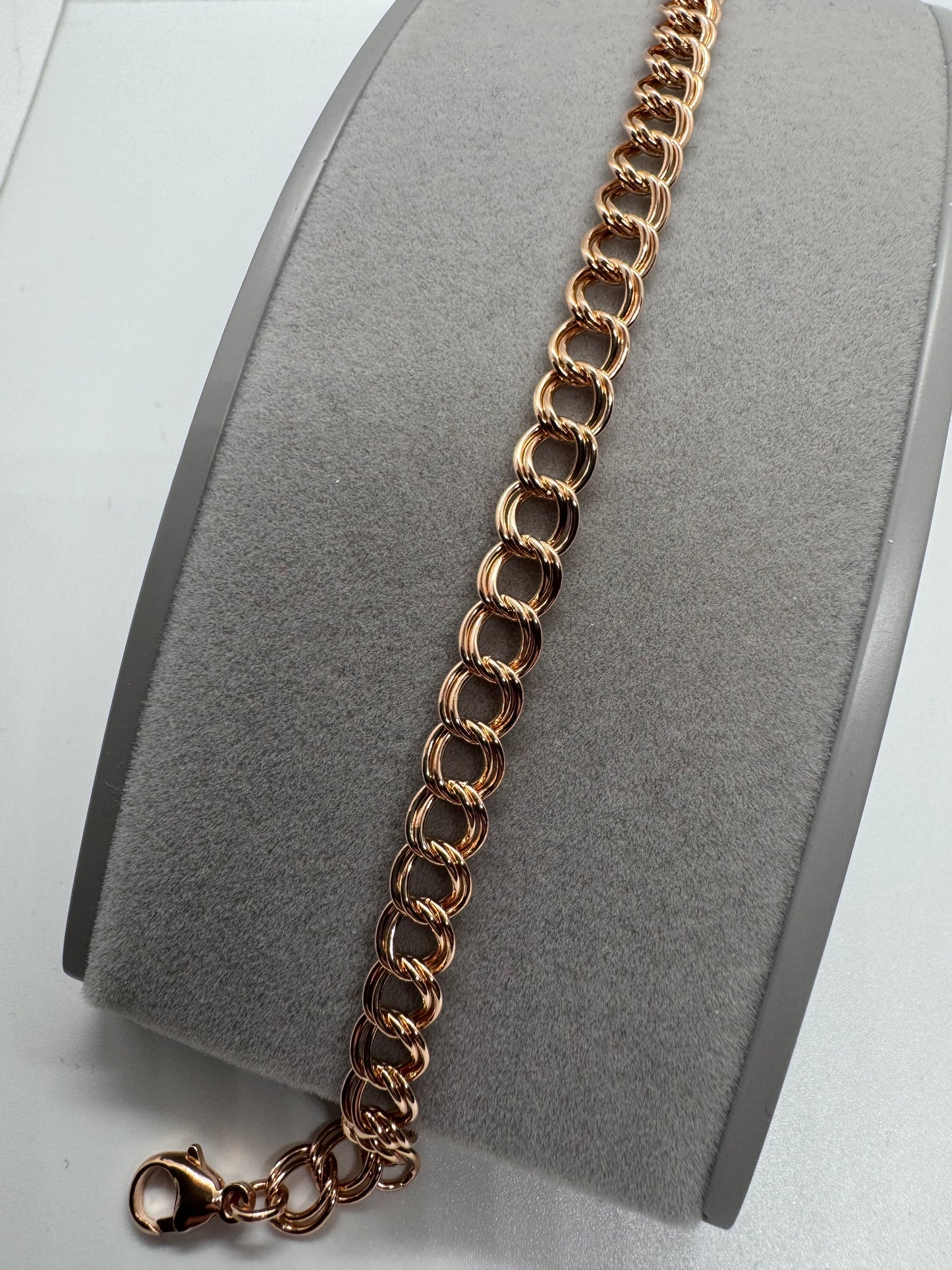 9ct Rose Solid Gold 6mm Double Curb Link Bracelet 7.5 Inch / 19cm (R33Z)