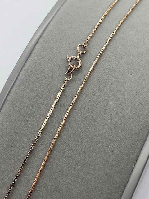 9ct Rose Red Gold 1mm Box Venetian Link Chain Various Lengths (R53V)