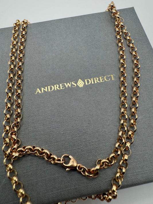 9ct Rose Gold 3.44mm Round Belcher Link Chains Various Lengths (RB1)