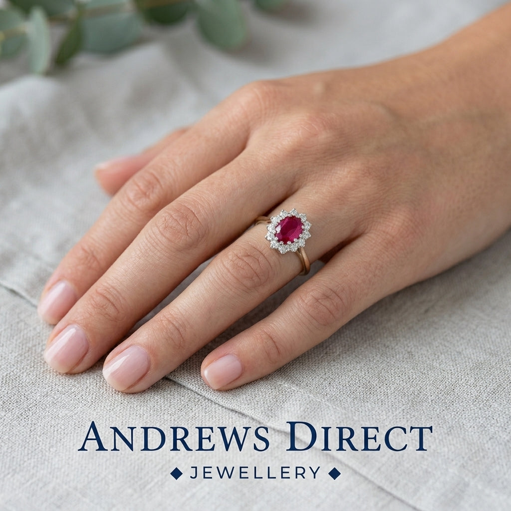9ct Yellow Gold Cluster Ruby and Diamond Ring, Sizes J to Q (260)