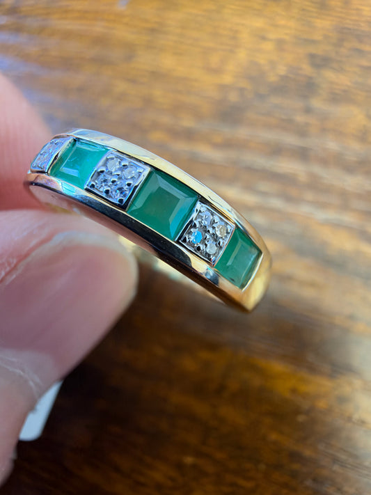 9ct Yellow Gold Emerald and Diamond Eternity Band Ring, Sizes J to Q (458)