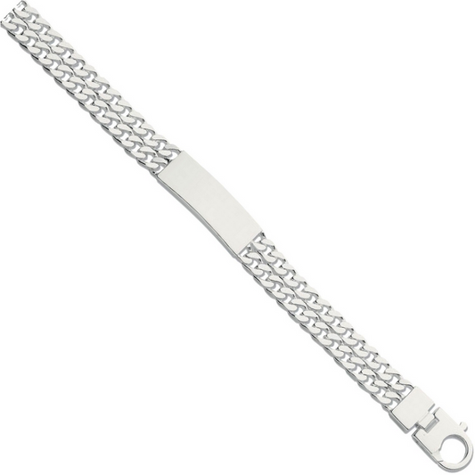 Sterling Silver Chunky Double Curb Chain Identity Plate 8.5 Inch Bracelet (0006)