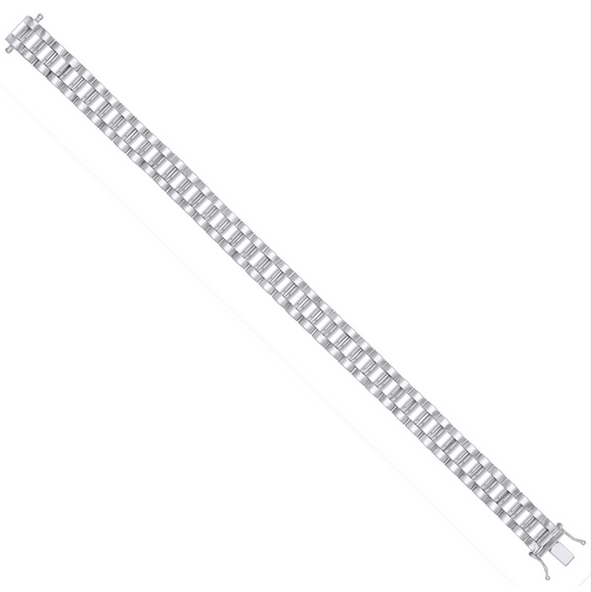 Sterling Silver Chunky Watcb Band Styled Chain 8.5 Inch Bracelet (0328)
