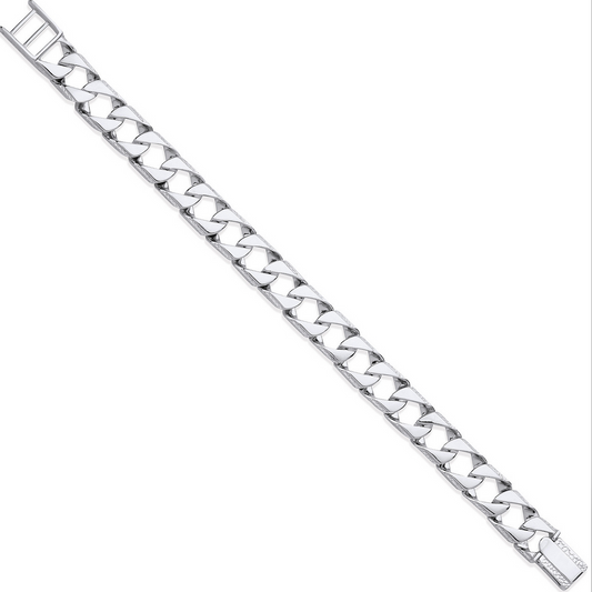 Sterling Silver Patterned and Ribbed Edge Curb Bracelet Chain (0364)