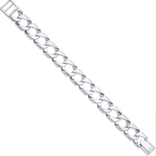 Sterling Silver Patterned and Ribbed Edge Curb Bracelet Chain (0365)