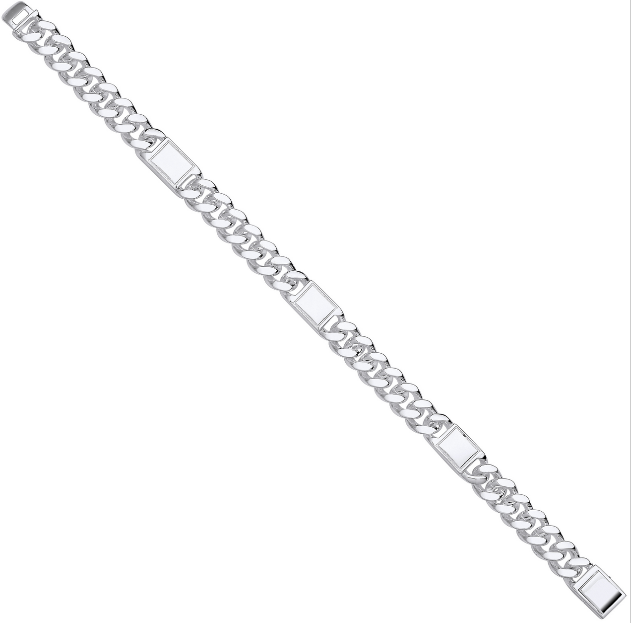 Sterling Silver Fancy Curb and Plain Station Bracelet 8.75 Inches (0422)