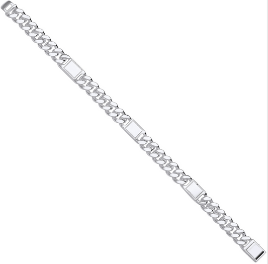 Sterling Silver Fancy Curb and Plain Station Bracelet 8.75 Inches (0422)