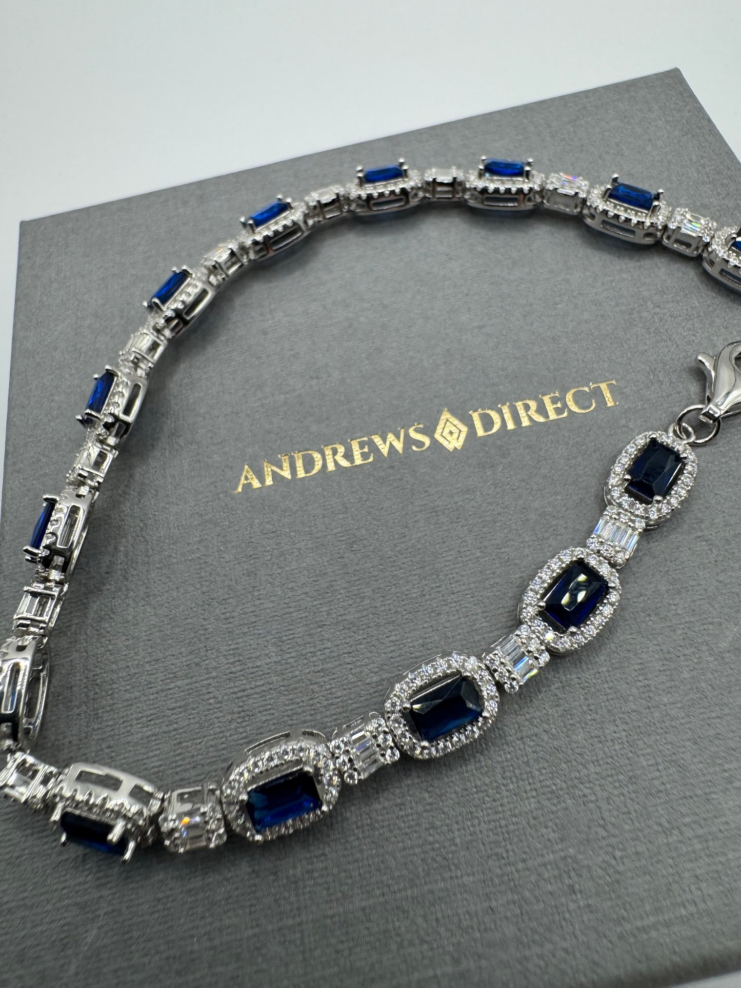 Sterling Silver Stunning Blue and Clear CZ Tennis Bracelet 7.5 Inch (0439)