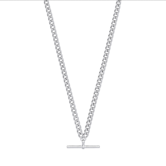 Sterling Silver T Bar Curb Chain 18 Inch / 45cm Necklace (0382)