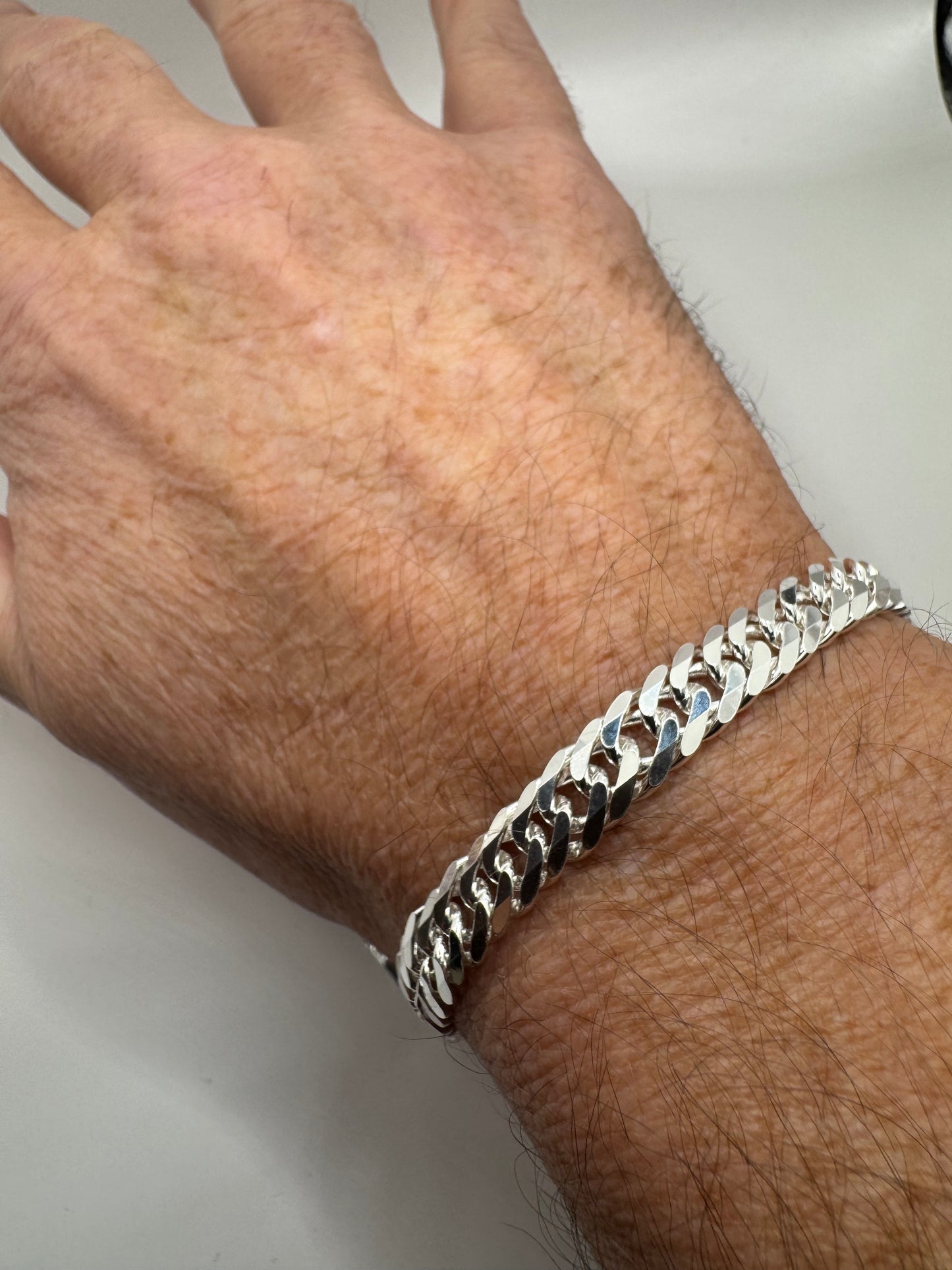 Sterling Silver 8mm Double Fancy Curb Link Chain Various Lengths (0414)