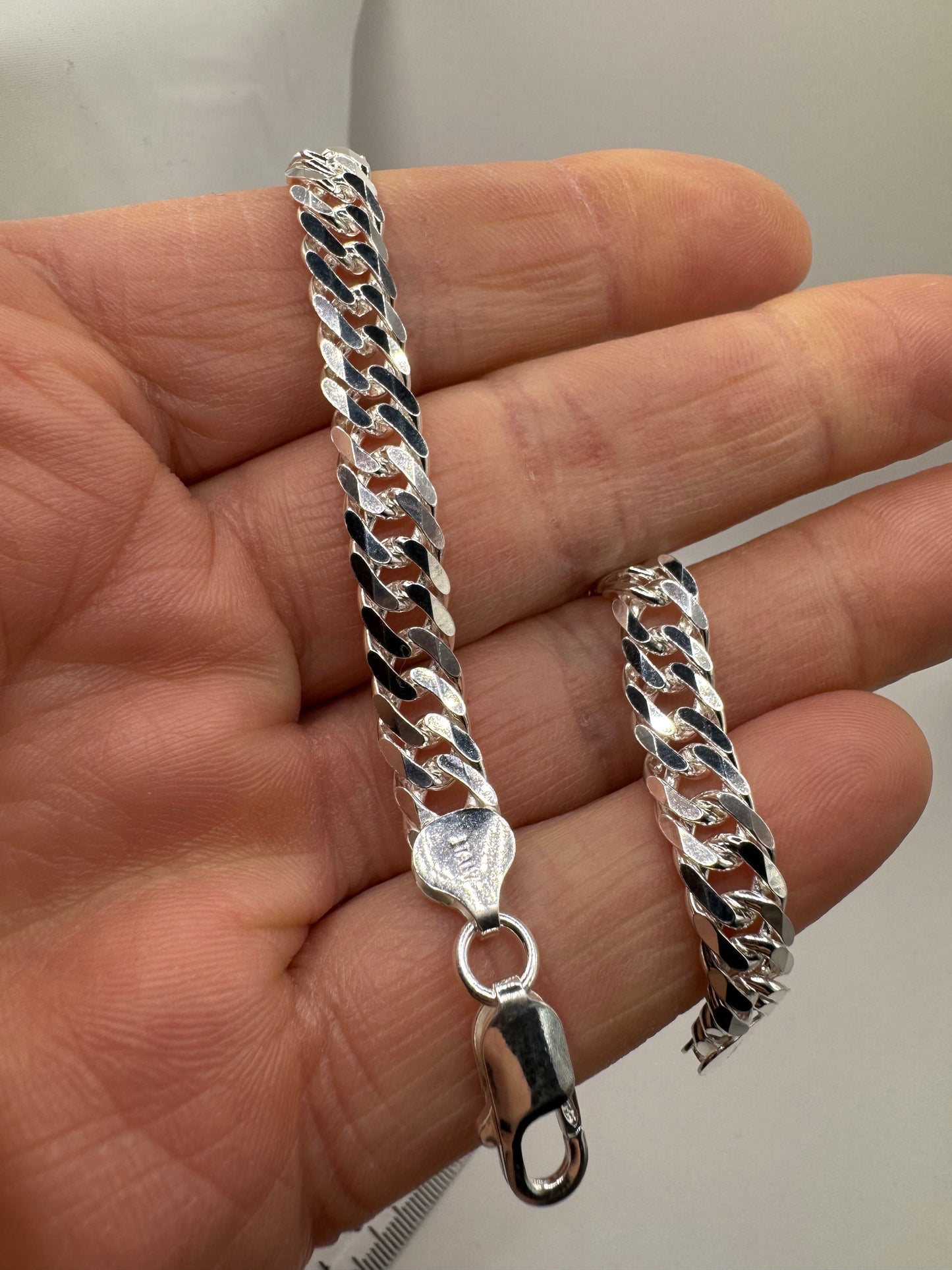 Sterling Silver 8mm Double Fancy Curb Link Chain Various Lengths (0414)