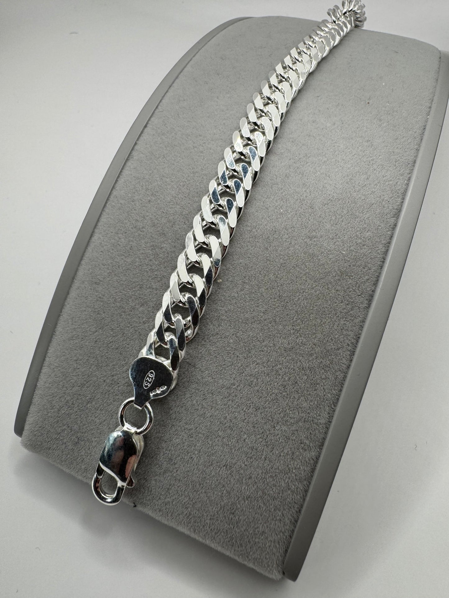 Sterling Silver 8mm Double Fancy Curb Link Chain Various Lengths (0414)