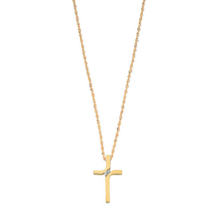 9ct Yellow Gold 0.04ct Diamond Set Cross Pendant on 18" Chain (0022)