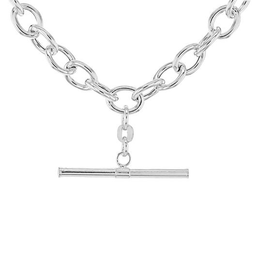 Silver chain necklace with a bar clasp