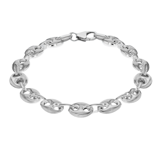 Sterling Silver Rambo and Oval-Link Chain Bracelet 8.5 Inch / 21.5cm 