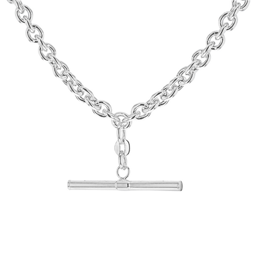 Sterling Silver T-Bar Necklace Round 4.6mm Chain Links Swivel Albert Clasp