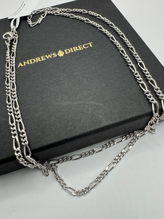 9ct Solid White Gold 2.25mm Figaro Style Chain Various Lengths (W24FFG)