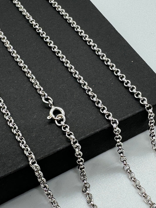 9ct Solid White Gold 2.75mm Round Belcher Link Chains Various Lengths (WBB)
