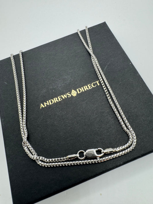 9ct White Gold Solid Franco 1.5mm Neck Chain Various Lengths (WFR50)