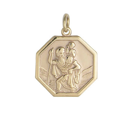 9ct Yellow Gold Solid 17.6mm Octagonal St Christopher Pendant (GCHR4)