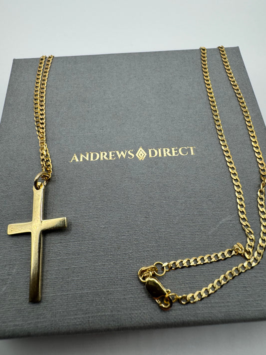 9ct Yellow Gold 28x16mm Cross Pendant and Curb Chain 20 Inch / 50cm (GCROS62)
