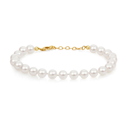 9ct Yellow Gold Freshwater 6mm Pearl Bracelet Adjustable Length (201)