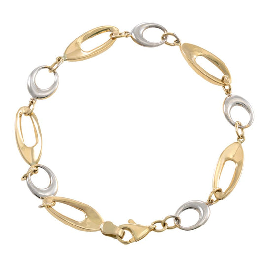 9ct Yellow and White Gold Ovals Link Bracelet (0597)