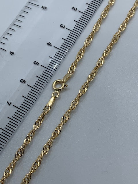 9ct Yellow Gold 2.3mm Singapore Hollow Link Chain Various Lengths (0555)