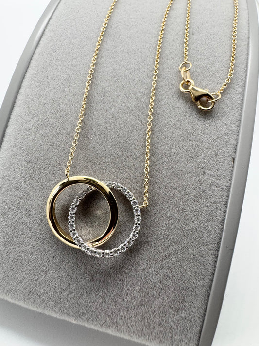 9ct Yellow Gold Cubic Zirconia Double Circle Pendant on 18" Chain (0601)