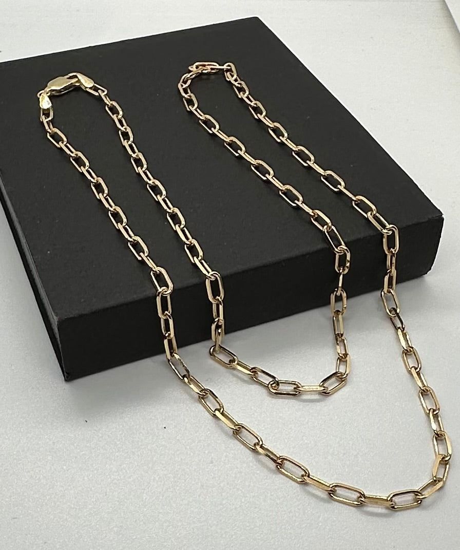 9ct Solid Yellow Gold 3.3mm Paper Link Necklace Chain Various Lengths (0614)