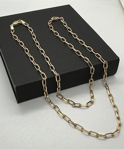 9ct Solid Yellow Gold 3.3mm Paper Link Necklace Chain Various Lengths (0614)