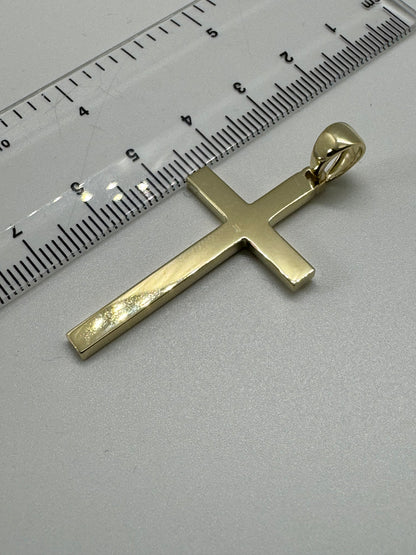 9ct Yellow Gold 49x23mm Solid Plain Polished Cross Pendant (0214)