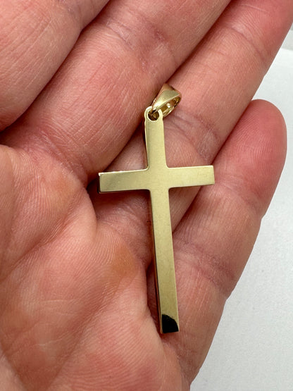 9ct Yellow Gold 49x23mm Solid Plain Polished Cross Pendant (0214)