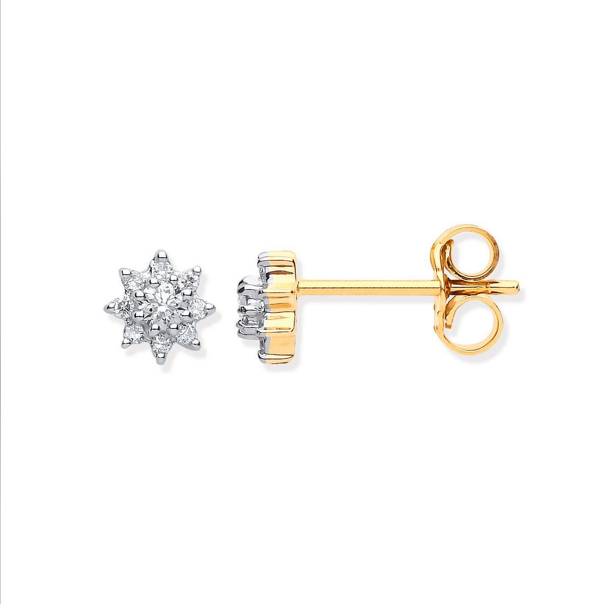 9ct Yellow Gold 0.25 carat Real Diamond Round Cluster Earrings (0012)