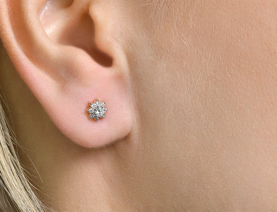 9ct Yellow Gold 0.25 carat Real Diamond Round Cluster Earrings (0012)