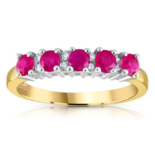 9ct Yellow Gold Eternity Ring with Rubies and Diamonds, Sizes J to Q (0033)