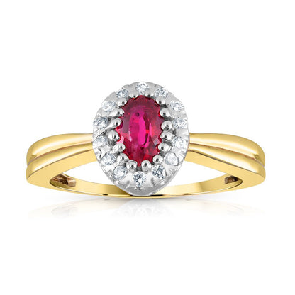 9ct Yellow Gold Cluster Ruby and Diamond Ring, Sizes J to Q (0044)