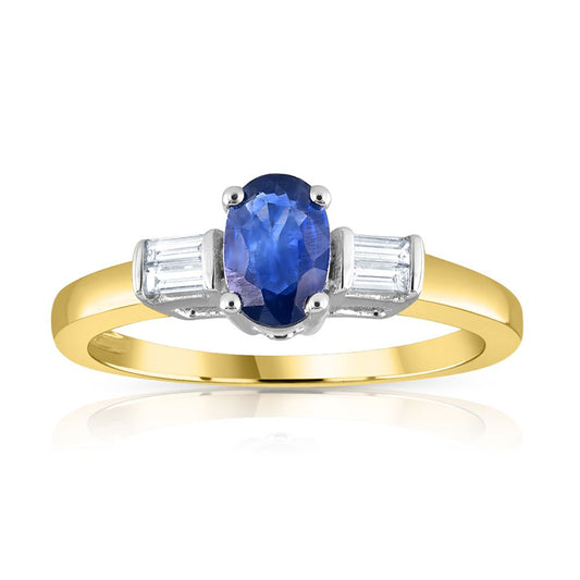 9ct Yellow Gold Baguette Diamond and Sapphire RIng , Sizes J to S (0424)