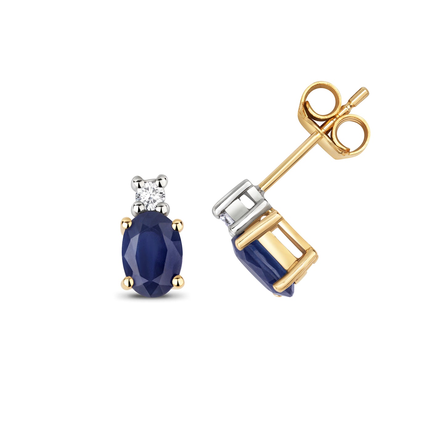 9ct Yellow Gold Diamond and Blue Sapphire Stud Earrings (249)