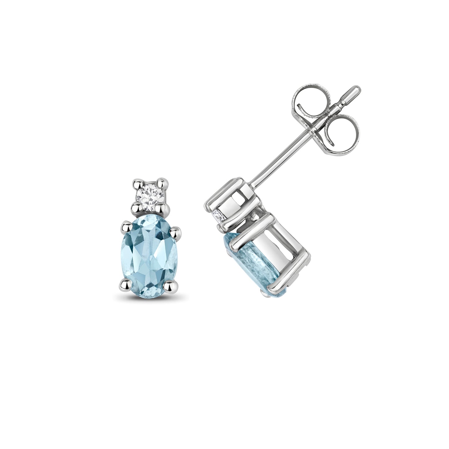 9ct White Gold Aquamarine and Diamond Stud Earrings (249)