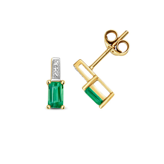 9ct Yellow Gold Emerald and Diamond Stud Earrings (254)