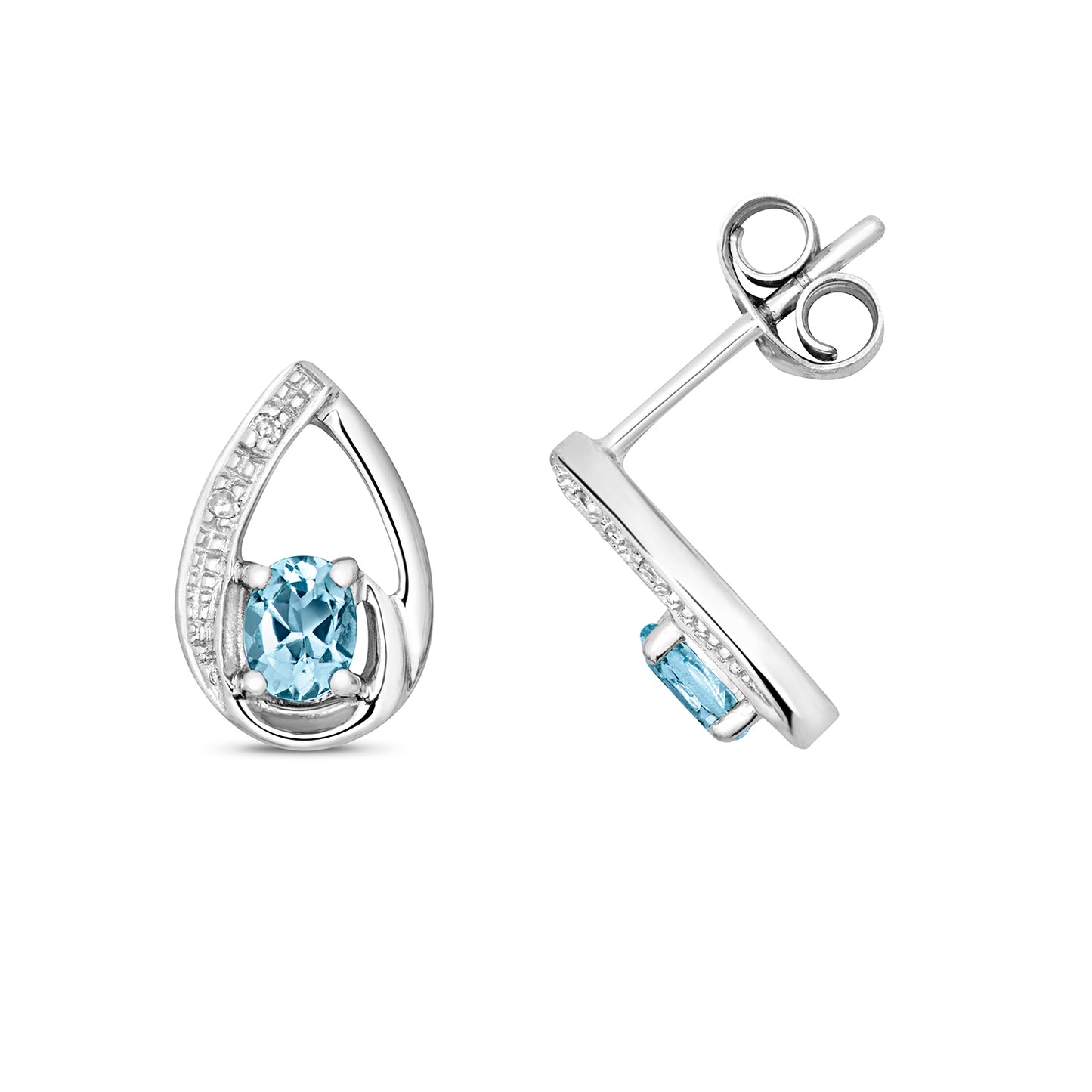 9ct White Gold Diamond and Aquamarine Stud Earrings (262)