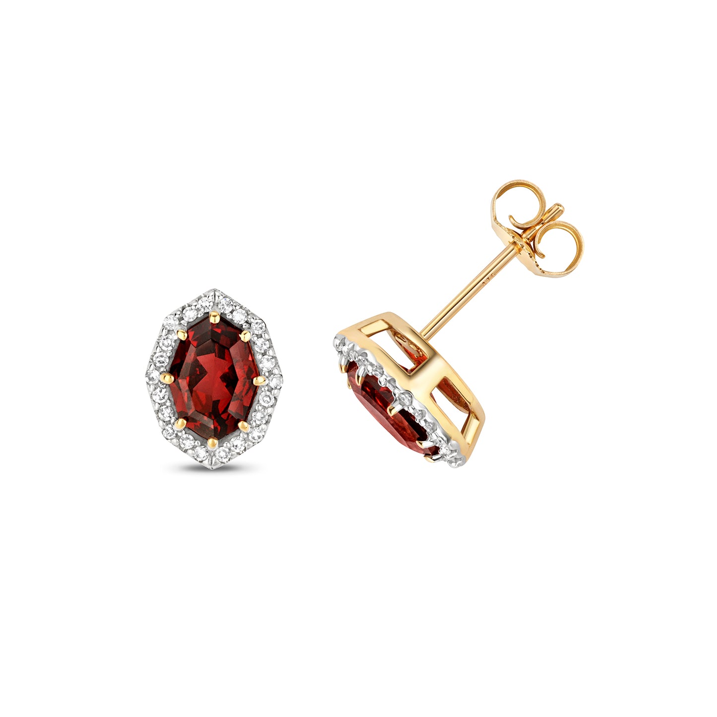 9ct Yellow Gold Garnet and Diamond Stud Earrings (277G)