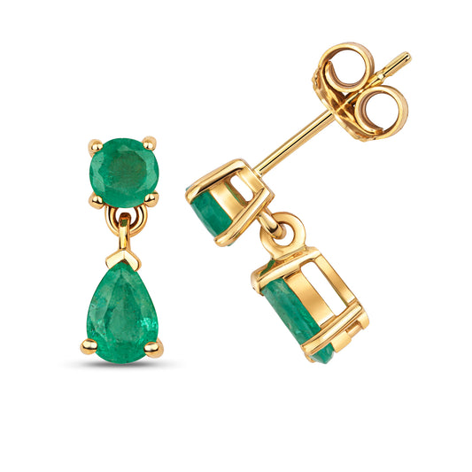 9ct Yellow Gold Emerald Dropper Moveable Earrings (279)