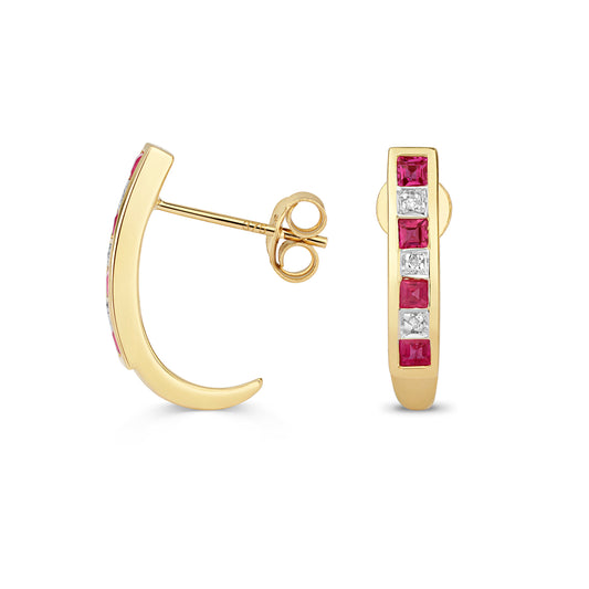 9ct Yellow Gold Natural Ruby and Diamond Set Earrings (291)